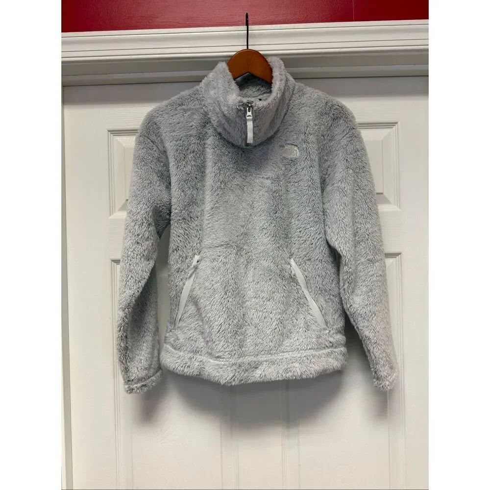 The North Face Women’s Light Gray Furry Fleece Zip Neck Pullover sz M EUC